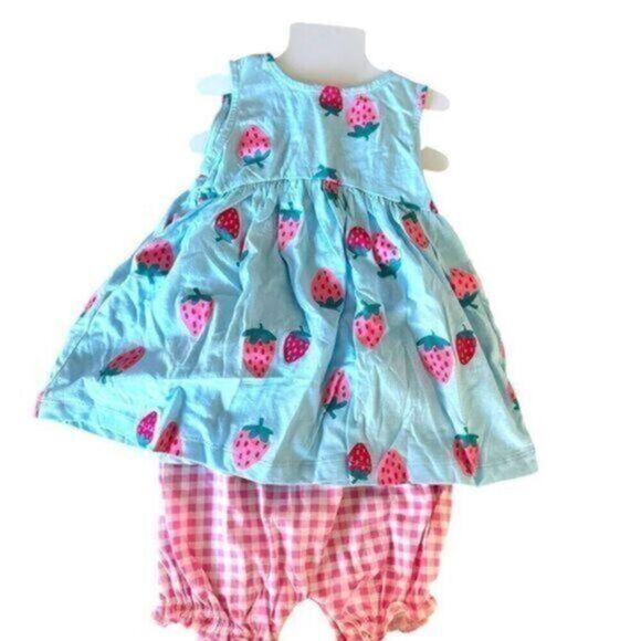 Carter’s TWO PIECE Set Baby Infant Girl Summer Strawberry Dress & Pink/White 6mo - Picture 1 of 3